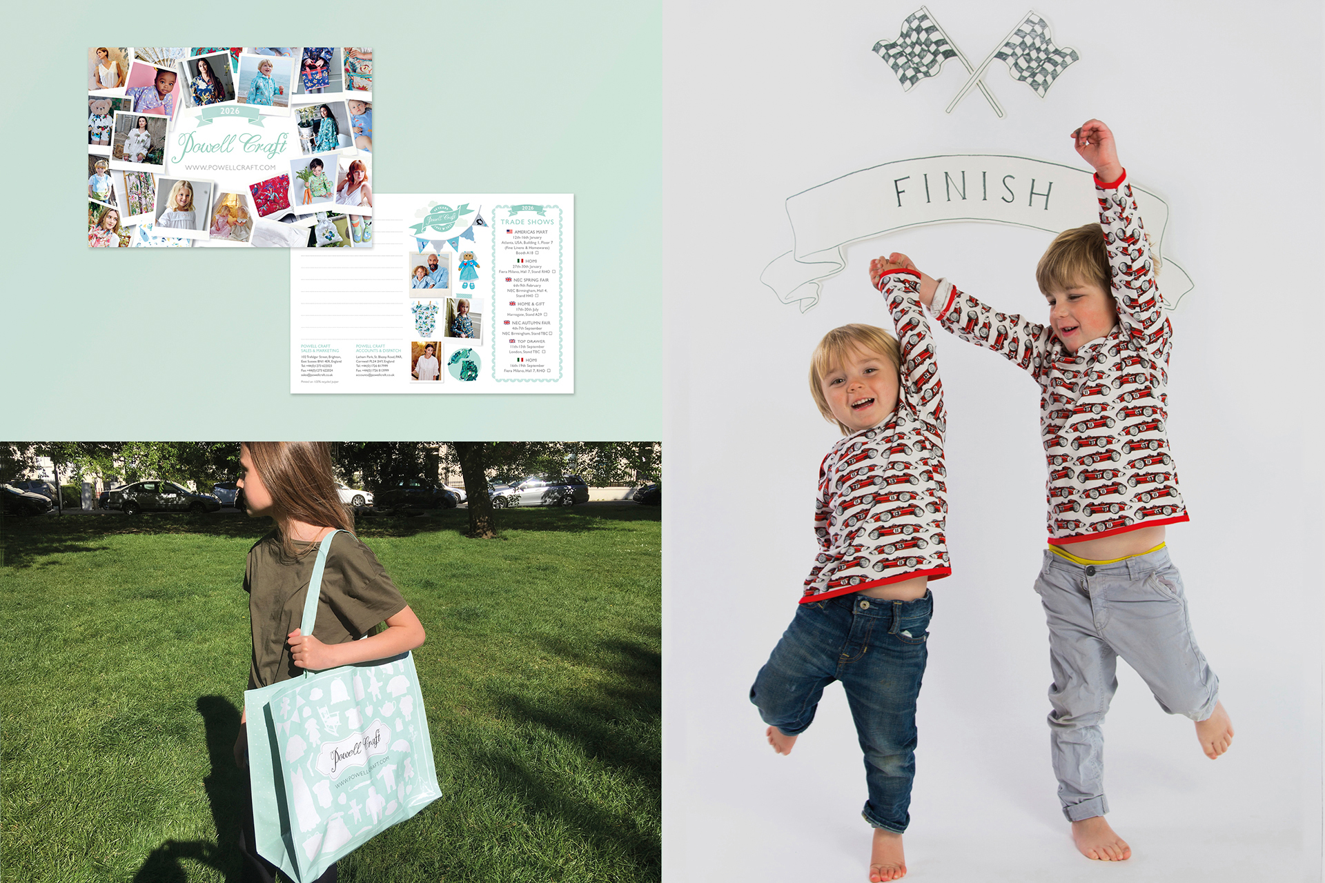 Bag design, flyer design and clothing textile design for Powell Craft