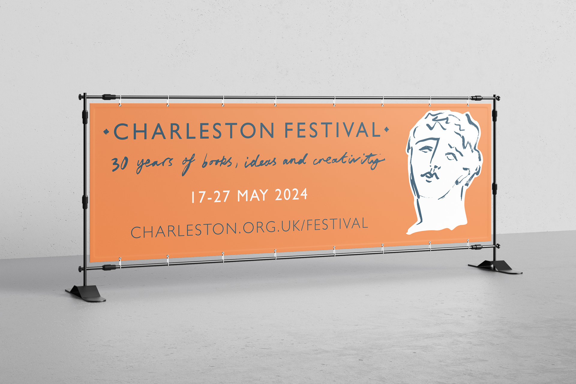 CHARLESTON_bottom9 Branding for Roadside banner for Charleston in orange and blue with artwork by Luke Edward Hall