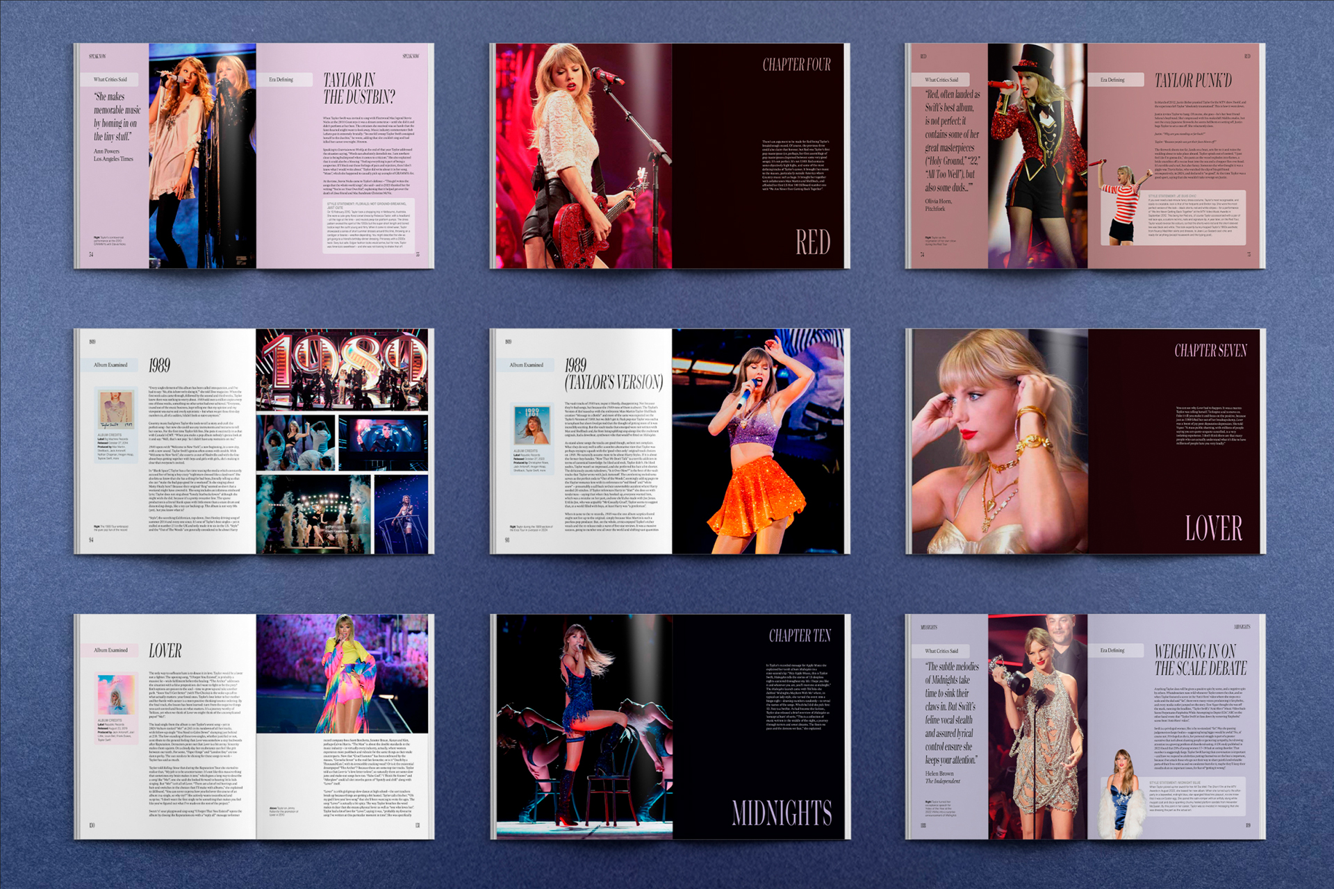 Inside spread design for The Taylor Book by Malcolm Mackenzie, jacket design in pink with pink foil embossed and spot varnish, sleek modern design throughout